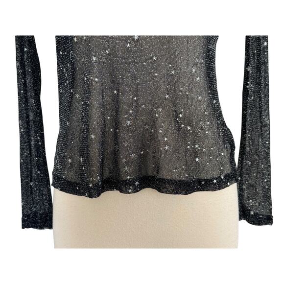 MANGOPOP Sheer Long Sleeve Top Glittery Sparkly Star Whimsical Sexy Goth Size S - Picture 5 of 11